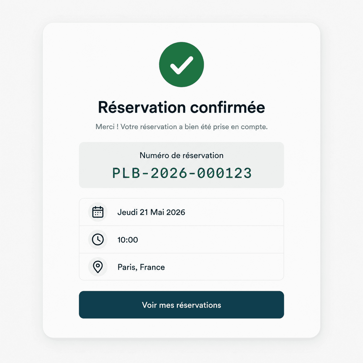 Confirmation de réservation par e-mail